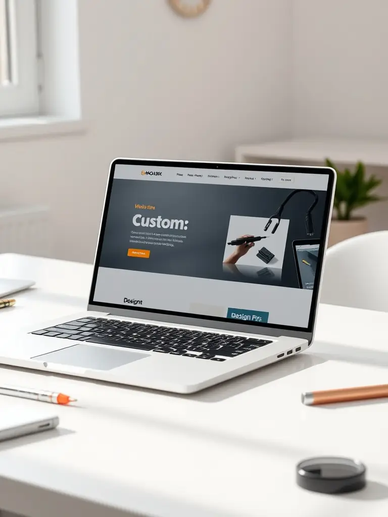 A sleek, modern computer monitor displaying a vibrant, professionally designed website with clean lines, bold colors, and intuitive layout. The design features a stylish header, engaging hero section, and well-organized content blocks, emphasizing aesthetics and usability, representing the Custom Website Redesign Package.